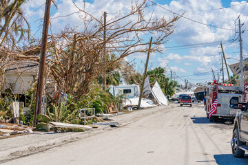 Fototapeta na wymiar Neighborhoods destroyed by Hurricane Ian Fort Myers Beach FL