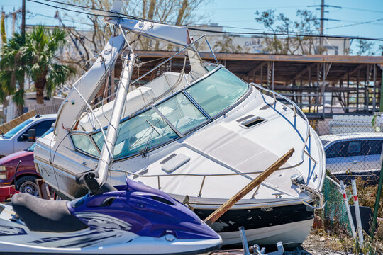 Boat totalled by Hurricane Ian Fort Myers FL
