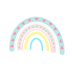 Fototapeta premium Pastel boho rainbow transparent PNG clipart. Scandinavian print for baby shower, nursery, playroom, birthday, children's party and other.