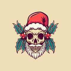 Skull Christmas Retro Illustration