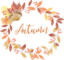 Watercolor abstract background autumn frame collection with seasonal leaves. Hand-painted watercolor natural art, perfect for your designed header, banner, web, wall, cards, etc.