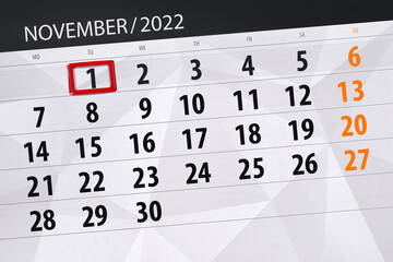 Calendar 2022, deadline, day, month, page, organizer, date, november, tuesday, number 1