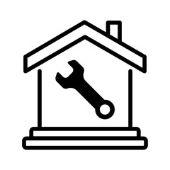 House with wrench icon isolated on white background. Home repair icon. Home maintenance service. House restoration. Vector illustration.
