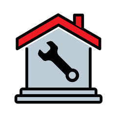 House with wrench icon isolated on white background. Home repair icon. Home maintenance service. House restoration. Vector illustration.