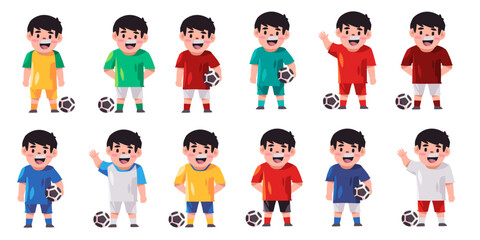 Soccer football player set collection of uniform from many country with colorful jersey