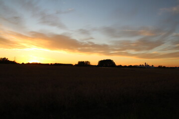 Fototapeta na wymiar sunset over the fields, Pylypow Wetlands, Edmonton, Alberta