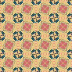 Moon Star Floral Seamless Pattern Background Garden Nature Damask Aboriginal Ornament Art