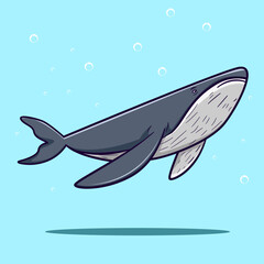 Vector illustration of a whale with cartoon style and isolated background