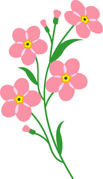 Cartoon botanic garden plant pink forget me not flower