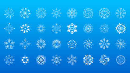Set White Colleciton Line Snowflake Winter Decoration Elements Vector Design Style