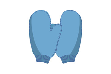 Blue knitted flat mittens. Isolated vector.