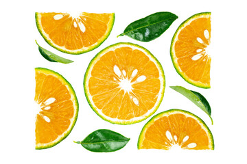 Colourful flat lay view sliced made of Calamansi or Green Orange Fruits, top view