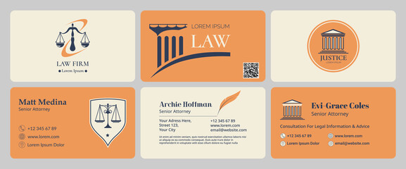 Business card design set for law company worker
