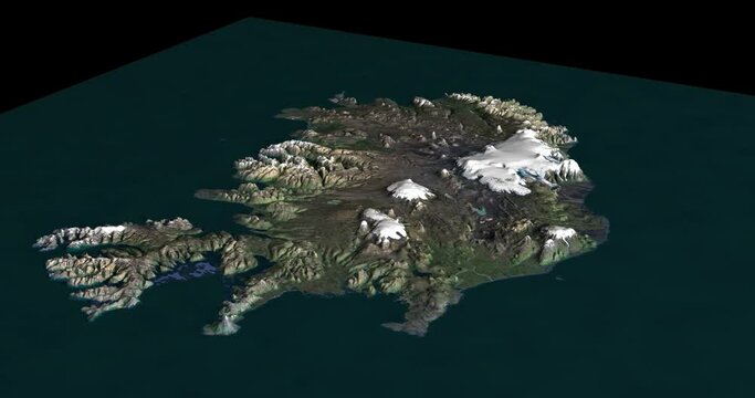 Iceland map rotate 360 loop ccw with 3d relief 4K satellite ground height