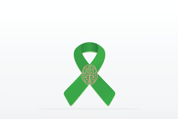 Mental health day concept banner design with green ribbon with brain Icon.10 October world mental health day