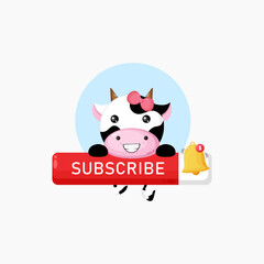 Cute cow character with subscribe board