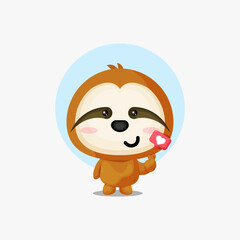 Fototapeta premium Cute sloth with love sign hand cartoon illustration