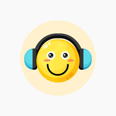 Cute smile emoticon listening to music