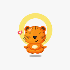 Cute tiger doing yoga pose illustration icon