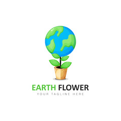 Earth with flower logo design illustration