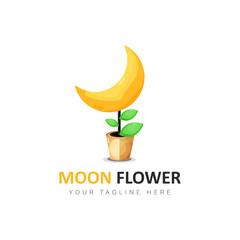 Moon with flower logo design illustration