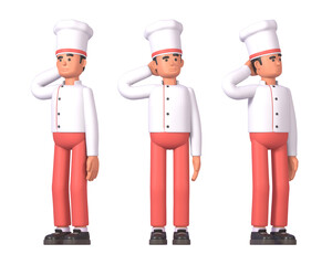 3d render of cook in white uniform thinking, making decision