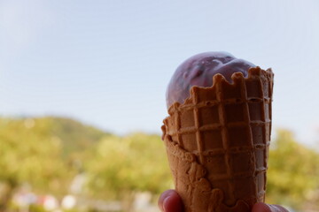 Defocus blurred of vanilla ice cream surface. Ice-cream background.