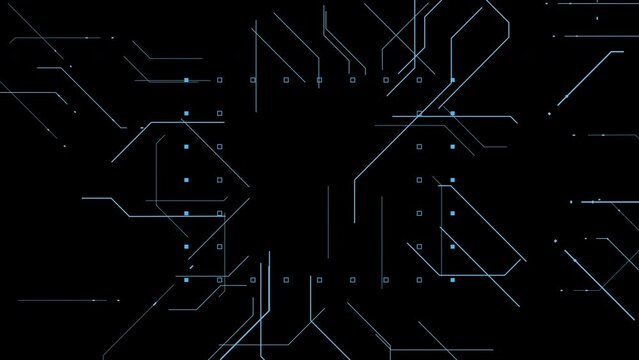 Animated Glowing Light Motherboard Circuit Pattern, Circuit Burst Digital Energy Explosion. Particles And Energy Flowing Through Circuits And Spreading Out Across The Screen,