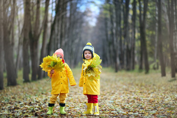 Children are walking in the autumn park