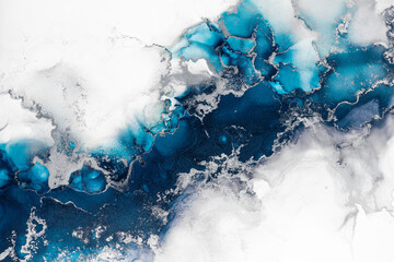 Marble ink abstract art from exquisite original painting for abstract background . Painting was painted on high quality paper texture to create smooth marble background pattern of ombre alcohol ink . © InfiniteFlow