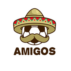 Mexican football academy cartoon mascot, flat design style