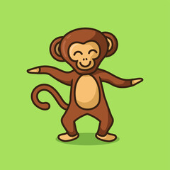 Monkey dancing cartoon character, flat design style