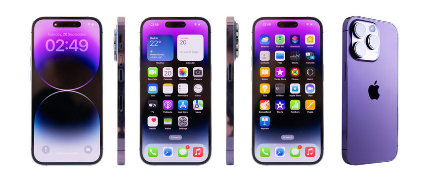 Madrid, Spain - September 21, 2022: Newly released iPhone 14 Pro mobile phone from different angles