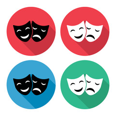 Set of Theater face mask icon shadow, emotion actor comedy and drama symbol, festival sign vector illustration