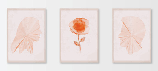 Human relationship. Set of vector posters with flower. Line art illustrations . Background images for cover, banner, poster. T-shirt print.