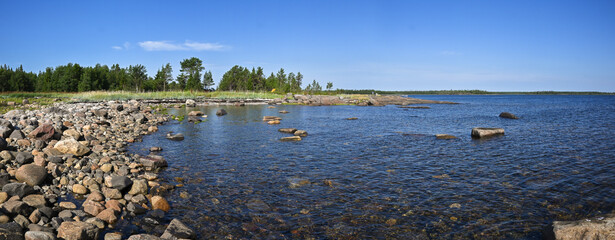 Panorama of the coast of the White Sea.