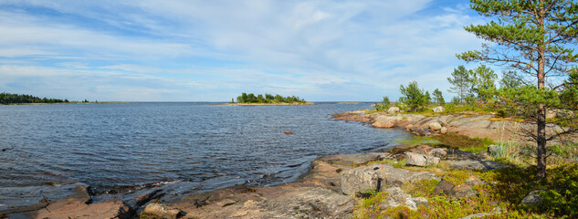 Panorama of the coast of the White Sea.