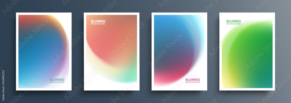 Poster set of blurred backgrounds with soft color gradients shapes. abstract graphic templates collection f