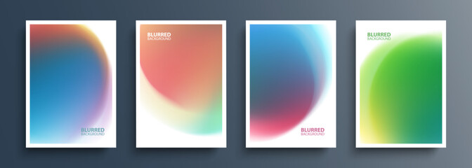 Set of blurred backgrounds with soft color gradients shapes. Abstract graphic templates collection for brochures, posters, covers and flyers. Vector illustration.