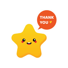Cute cartoon style golden star character saying thank you, showing appreciation.