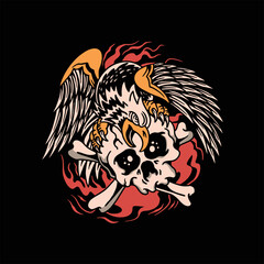skull eagle tattoo vector design