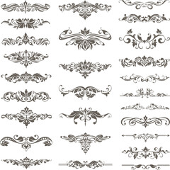 vintage design lace borders monogram logo and corners Vector set art deco floral ornaments elements