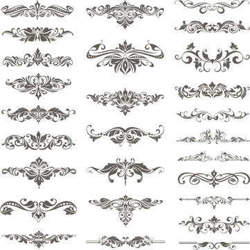 vintage design lace borders monogram logo and corners Vector set art deco floral ornaments elements