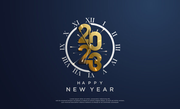 Luxury design happy new year 2023 with gold number on clock background