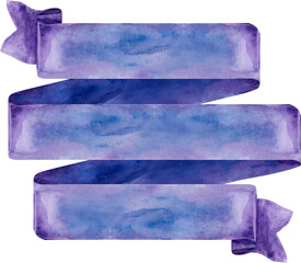 Watercolor violet ribbon. Hand painted banners isolated 