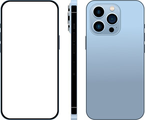 Realistic layouts of a blue smartphone isolated on a white background