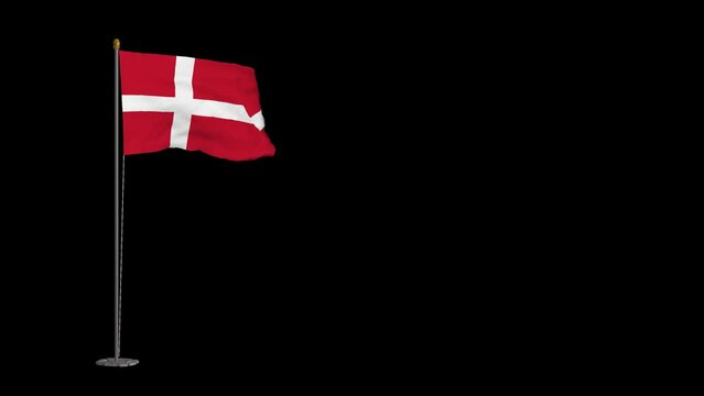 Animated video of Denmark flag waving in the wind with alpha channel