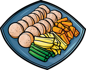 Yummy curry wurst cartoon illustration
