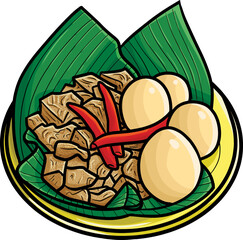 Yummy gudeg nangka a traditional food from yogyakarta in cartoon style
