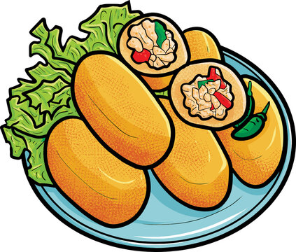 Funny combro a traditional snack from indonesia in cartoon style
